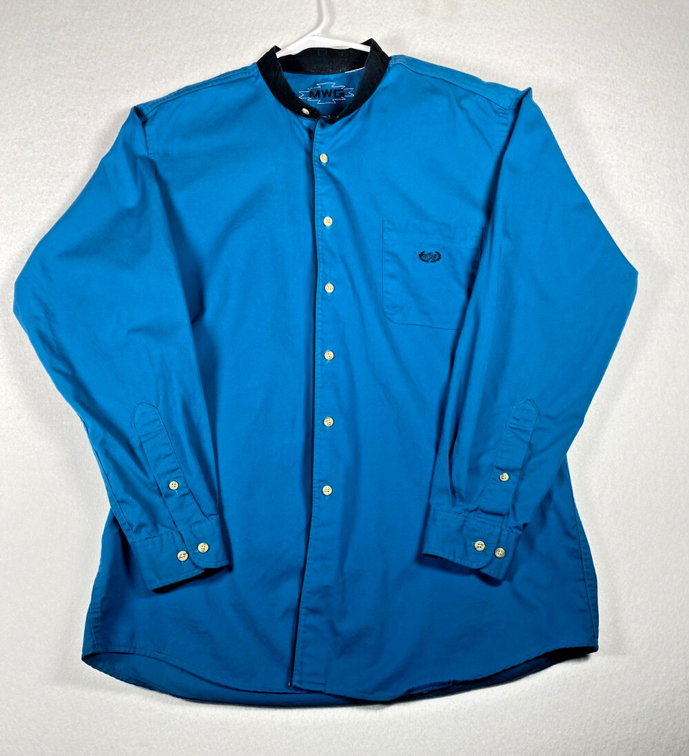 Vintage 1990's MWG Men's Western Shirt Teal Black Pearl Snaps Cowboy Ranch